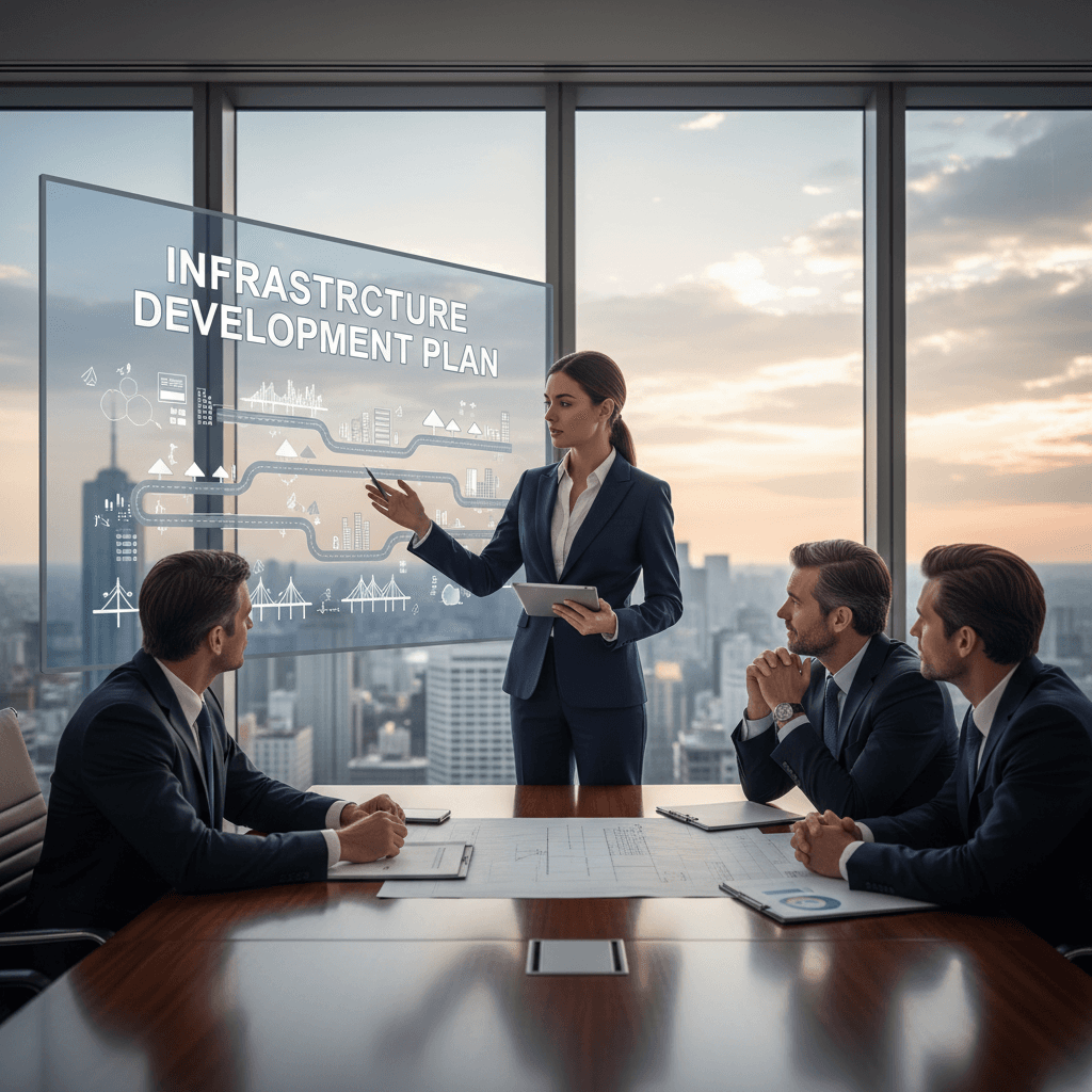 Strategic consultant presenting development plan